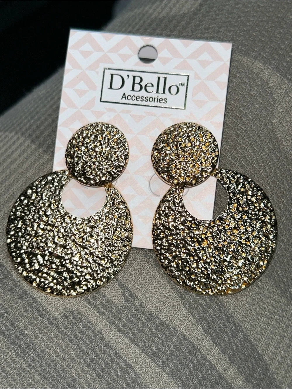 D'Bello Gold Textured Circle Drop Earrings